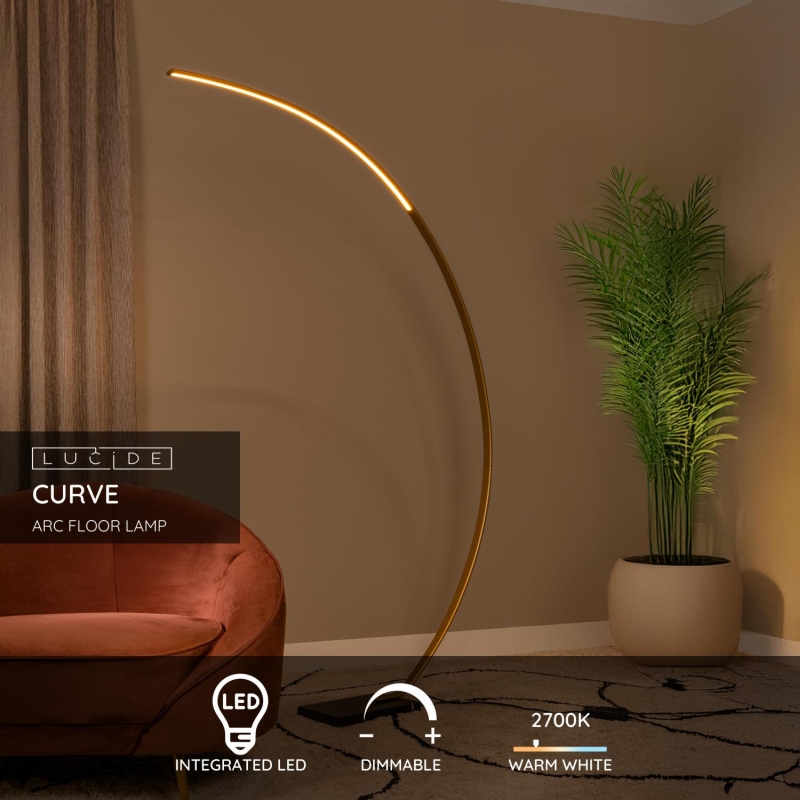 Lucide CURVE - Oblúková stojaca lampa - LED Dim. - Matné zlato / mosadz
